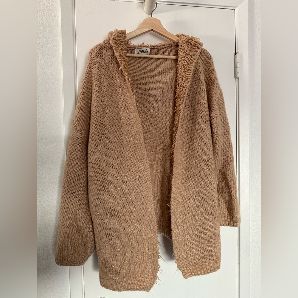 Listicle peachy pink hooded cardigan knit sweater